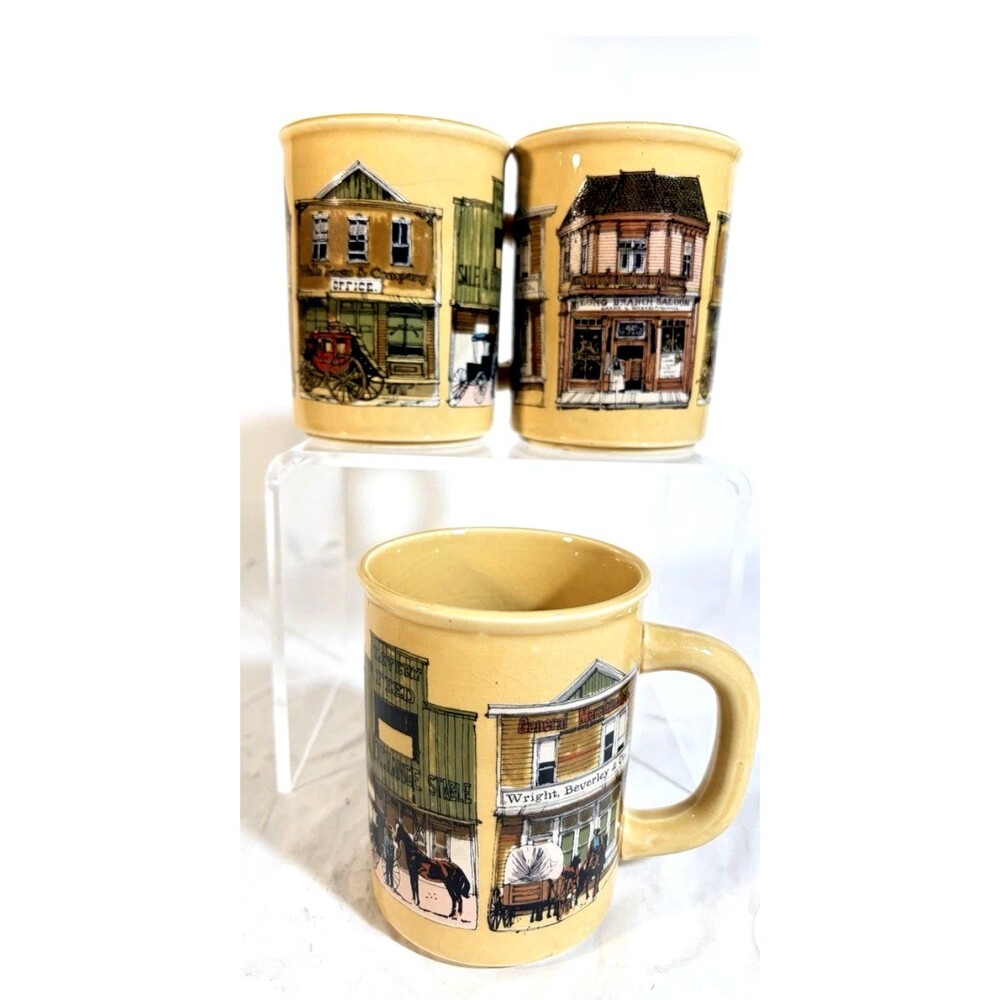 Vintage 80s Enesco Old West Western Coffee Mugs Japan Made Main Street Saloon